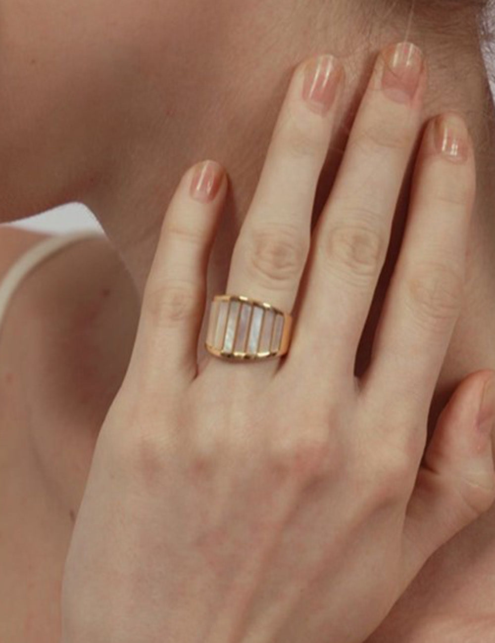 Trendy Chunky Gold Plated Geometric Shell Ring 8ZA6JRG137L