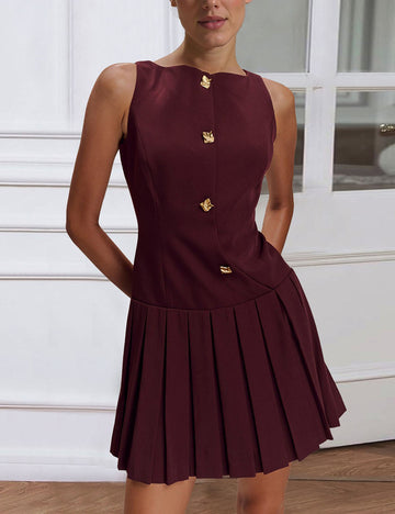 Simple Pleated Solid Color Mini Dress DP25E672
