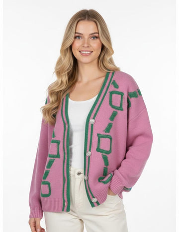 Casual V-Neck Long Sleeve Loose Knit Cardigan DP25G976