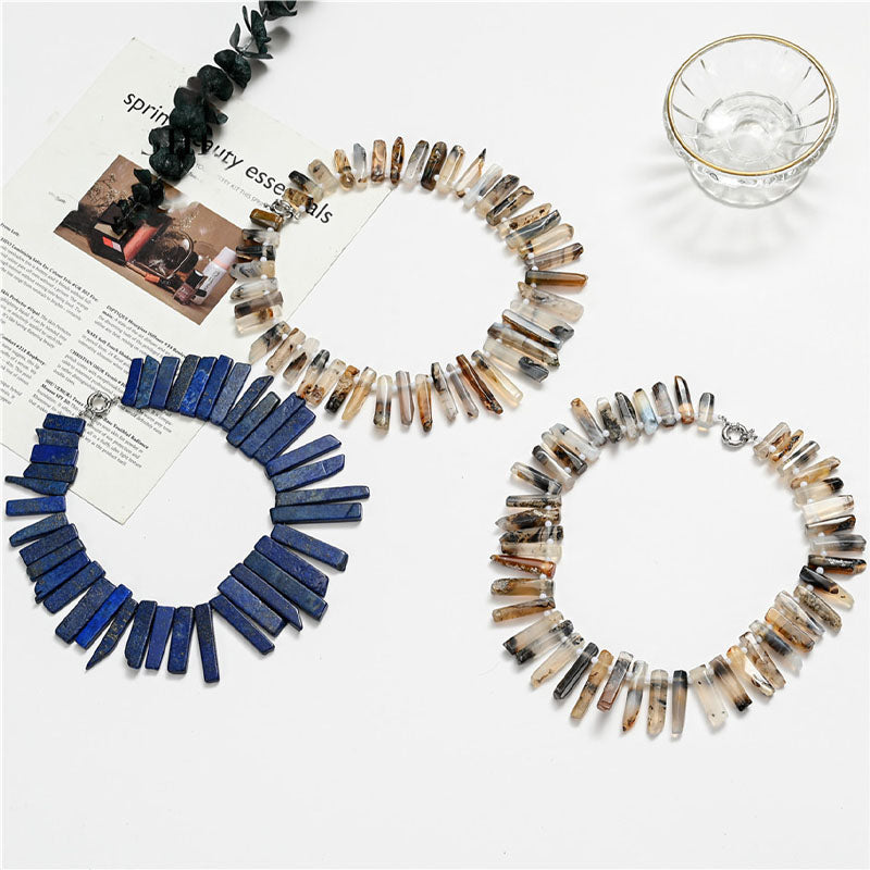 Natural Stone Irregular Raw Agate Slice Necklace DP25F830