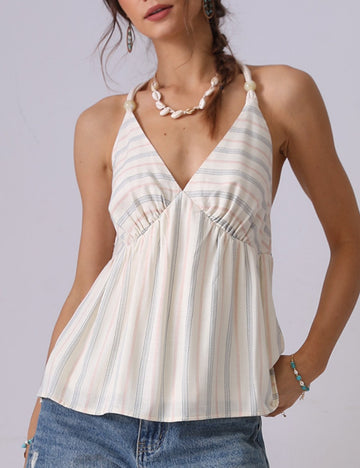 Striped Backless Halter Sleeveless Tops DP25C846