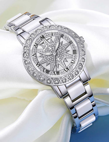 Trendy Starburst Pattern Diamond Quartz Wrist Watch MK2SSAS6W6JWA18