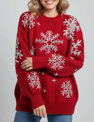 Trendy Snowflake Slouchy Pullover Knit Sweater DP25H432