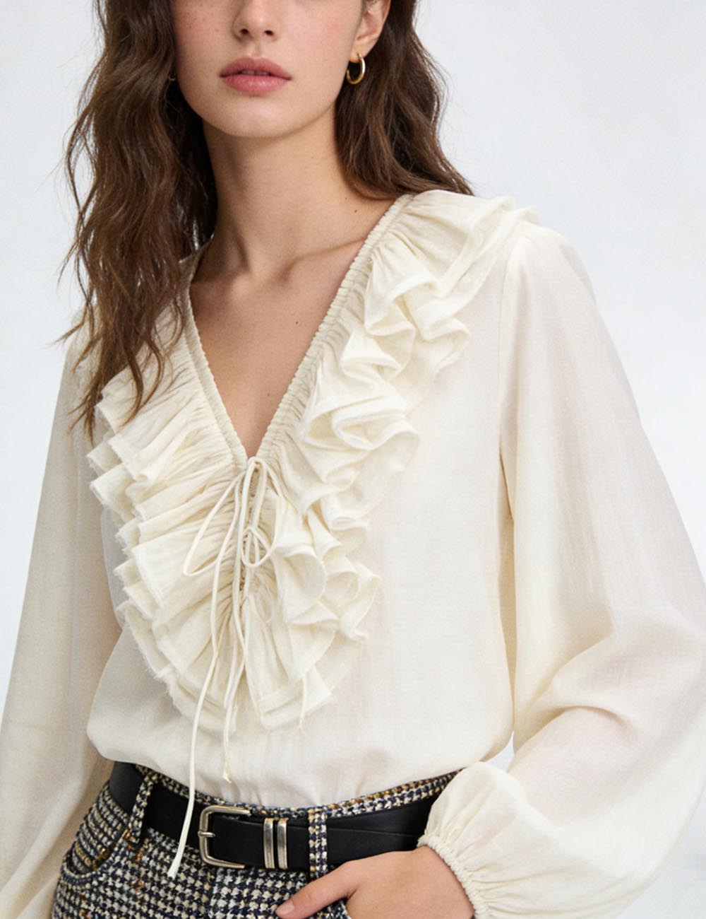 V-Neck Ruffled Chiffon Blouse - DippedShop Wholesale - #2915