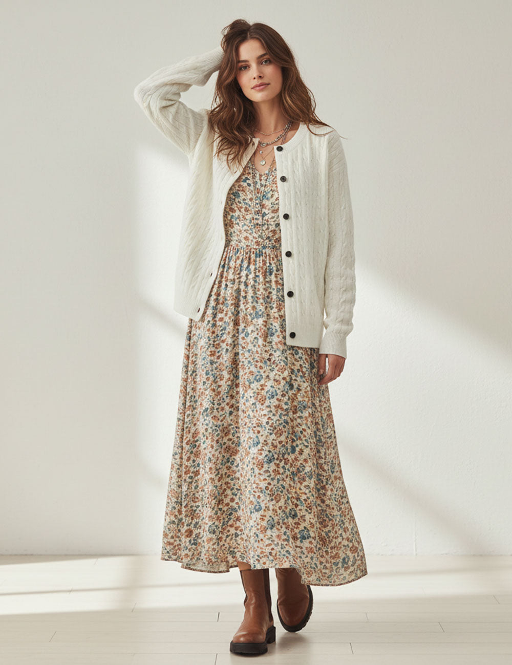 Simple Cable Knit Button Down Loose Cardigan DP25F720