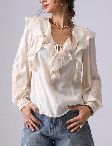 V-Neck Flounce Embroidered String Top DP25C871