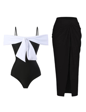 Color Block Bow Swimwear with Mesh Cover DP25C612