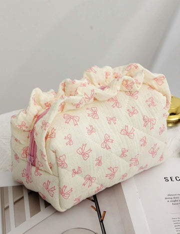 Sweet Bow Print Quilted Makeup Bag DP25E864