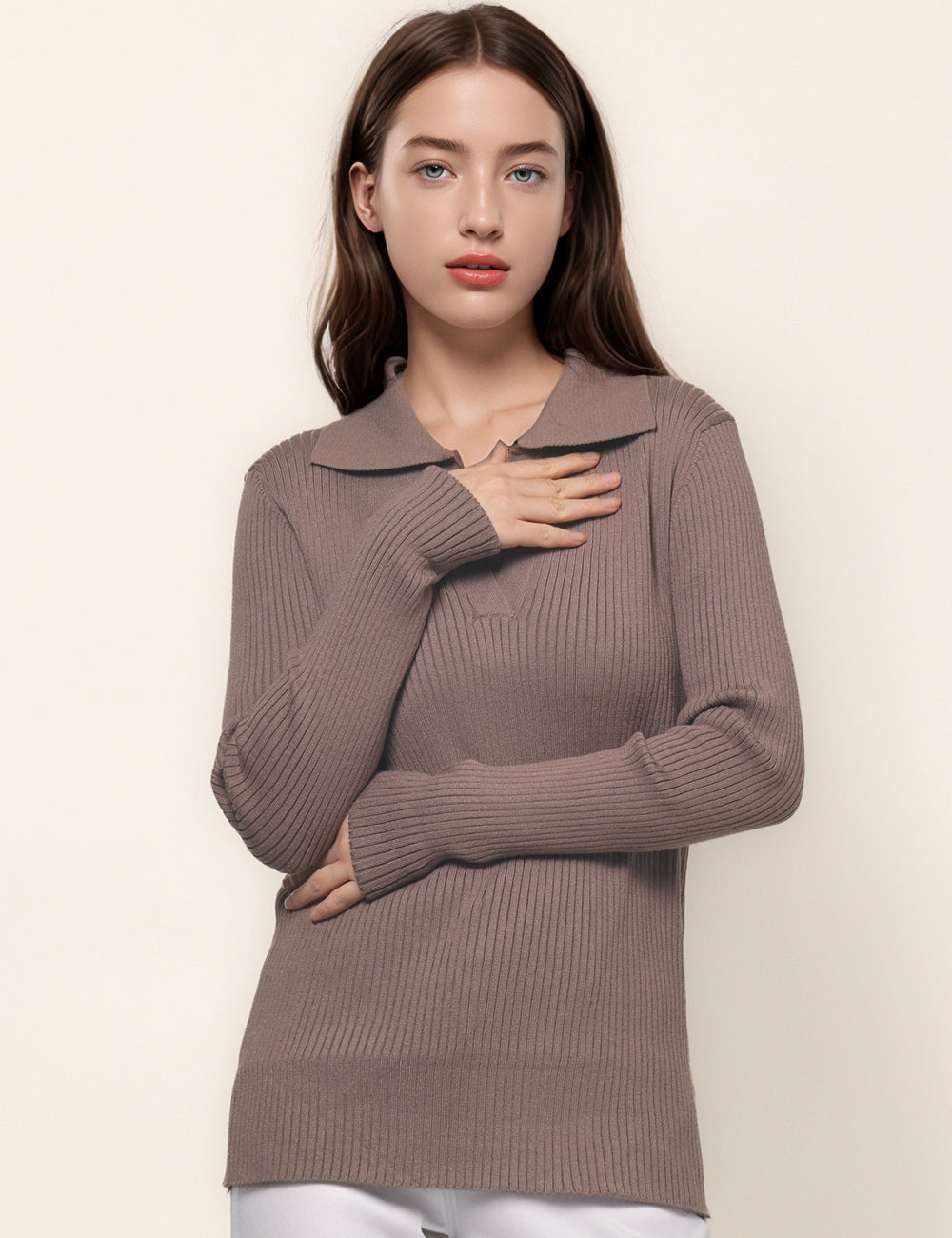 Lapel V-Neck Slim-Fit Striped Simple Sweater DPT4790