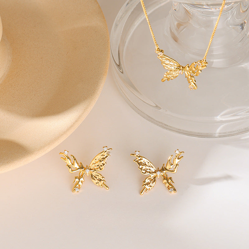 Simple Butterfly Rhinestone Elegant Necklace Earrings DPJE1849