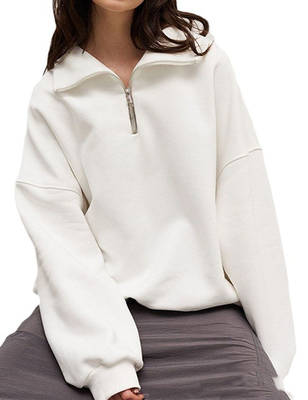 Casual Half Zipper Collared Long Sleeve Top DP25E547