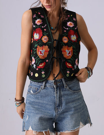 Vintage Flower Embroidered Vest - DippedShop Wholesale - #4035