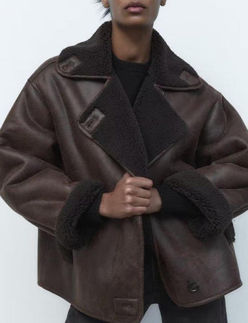 Oversized Plush Faux Suede Winter Coat DP25G807