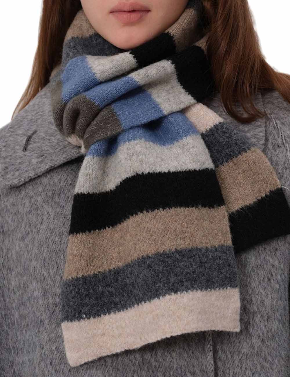 Versatile Contrast Color Striped Wool Knit Scarf DP25F626