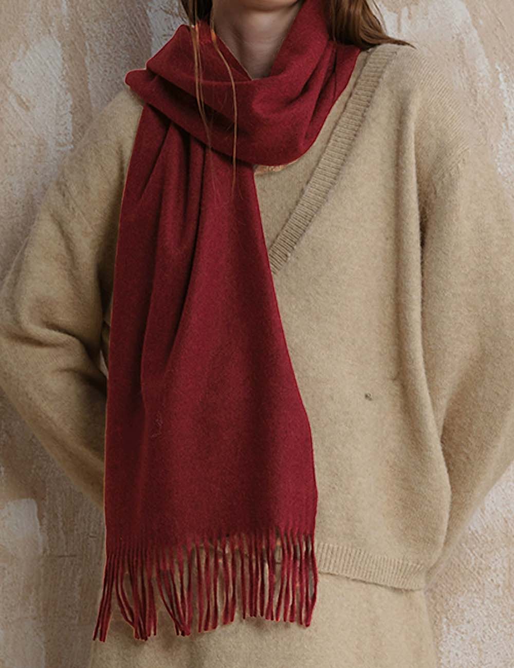 Tassel Simple Warm Wool Solid Color Scarf DP25F630