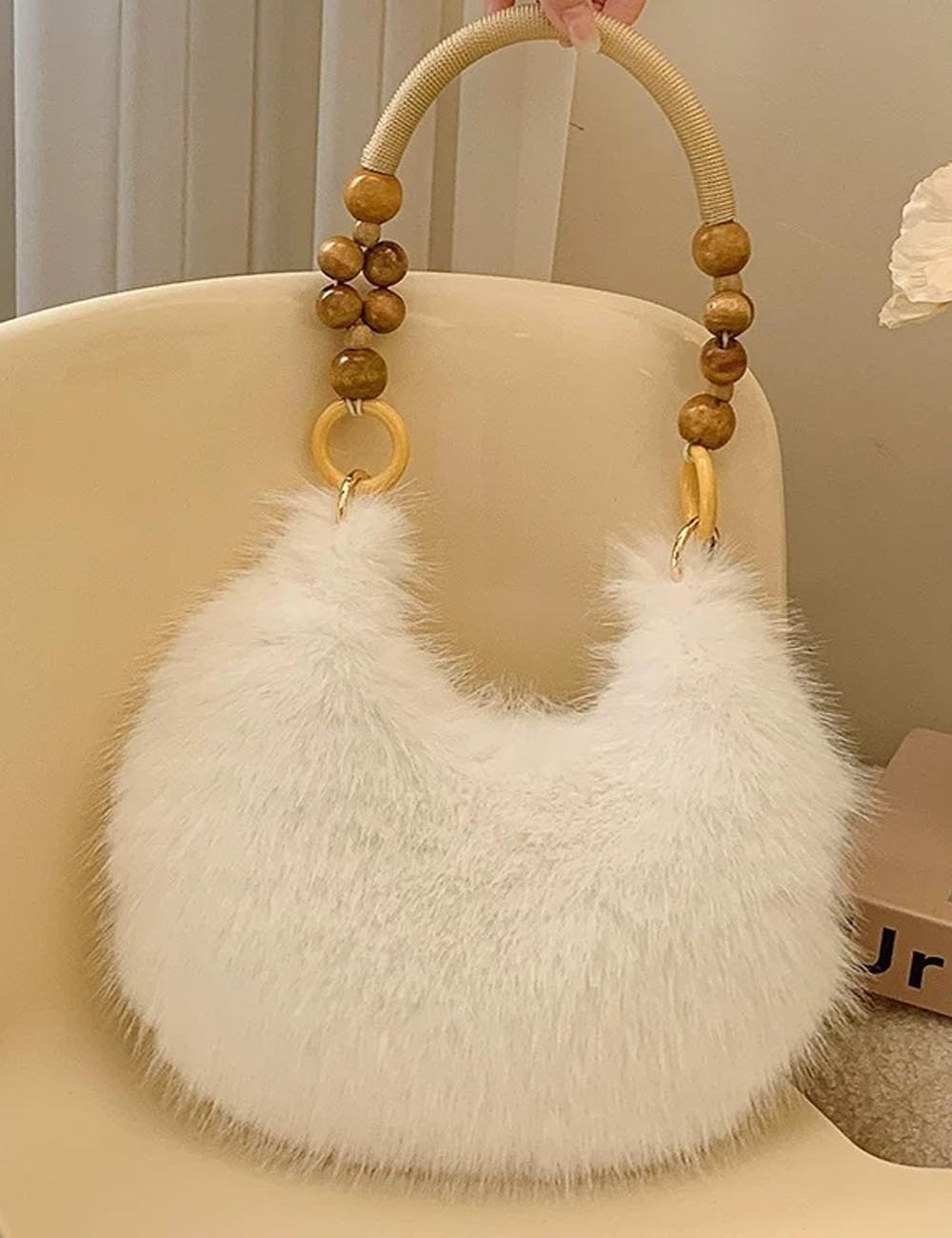 Winter Solid Soft Fluffy Underarm Handbag DP325G660