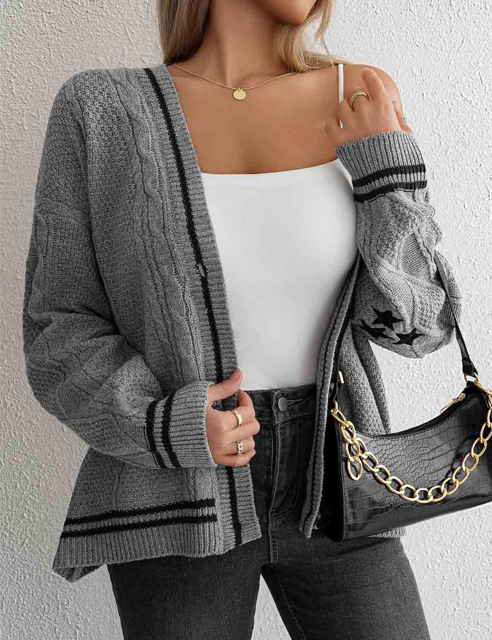 Star Embroidery Slouchy Loose Knit Cardigan DP25G978