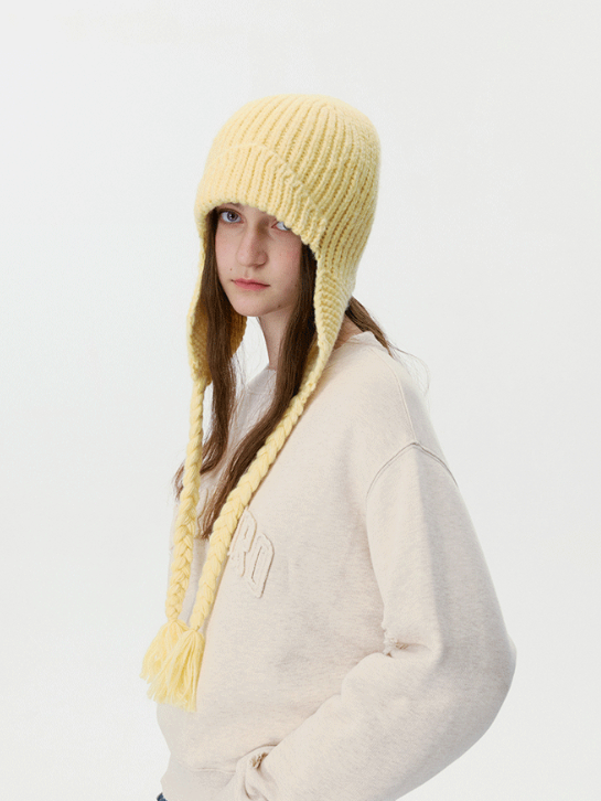 Solid Earflap Tassels Knit Aviator Beanie Hat 6W6HAT663