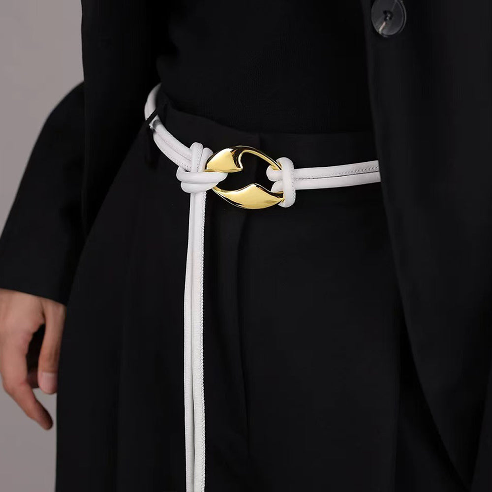 Elegant Double Rope Leather Knotted Thin Rope Belt 6W6JBT190
