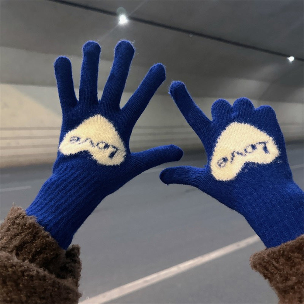 Cute Heart Print Warm Touch Screen Knit Gloves 6W6GLO107