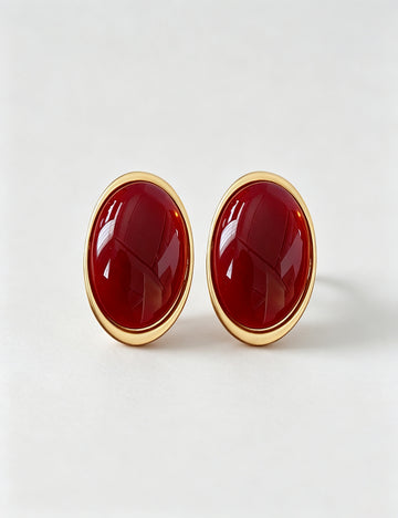Chunky Gold Plated Oval Resin Statement Earrings 6W6JER736