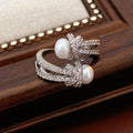Elegant Cubic Zirconia Knot Pearl Open Ring 6W6JRG366