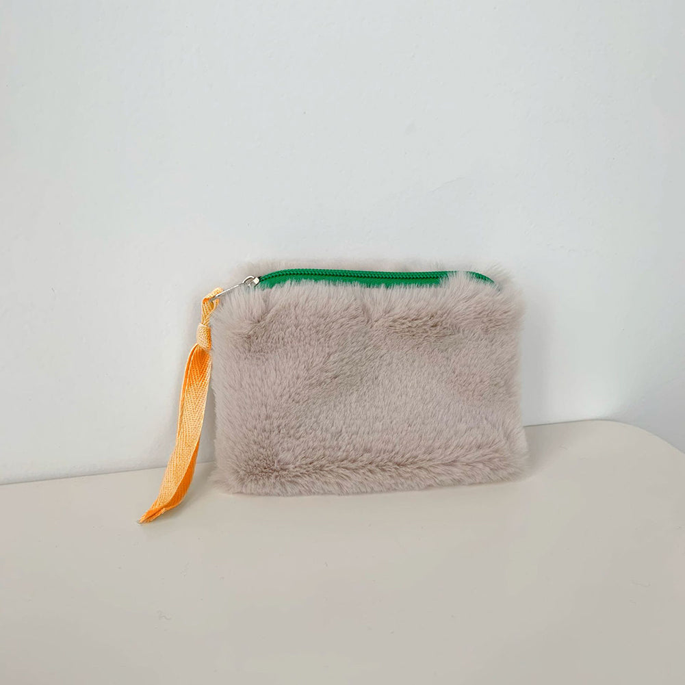 Fluffy Plush Color Block Mini Coin Purse 6W10BWB375