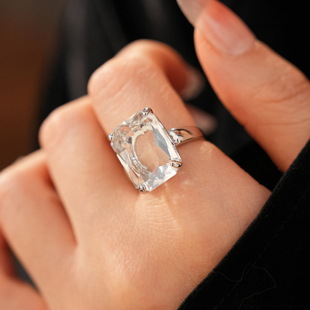 Chunky Square Cubic Zirconia Open Ring 6W6JRG361