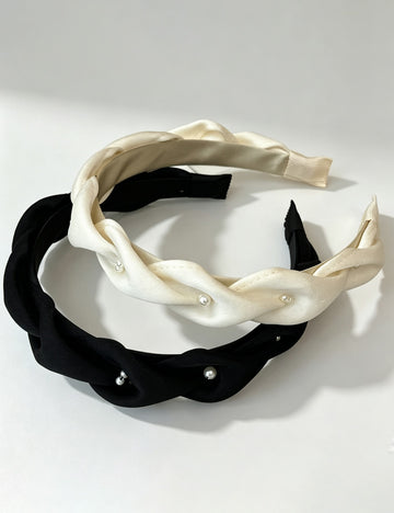 Elegant Pearl Braided Satin Wide Headband 6W6HBD312