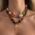 Boho Irregular Resin Bead Fish Pendant Scarf Neckalce 6W6JNC1004