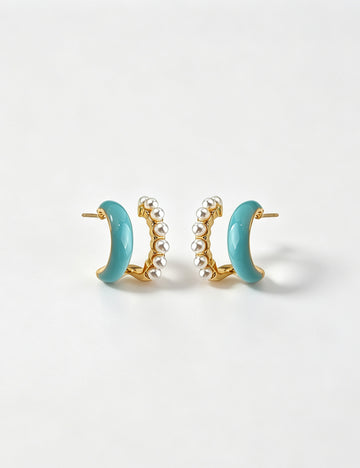 Trendy Enamel Pearl Geometric Stud Earrings 6W6JER613