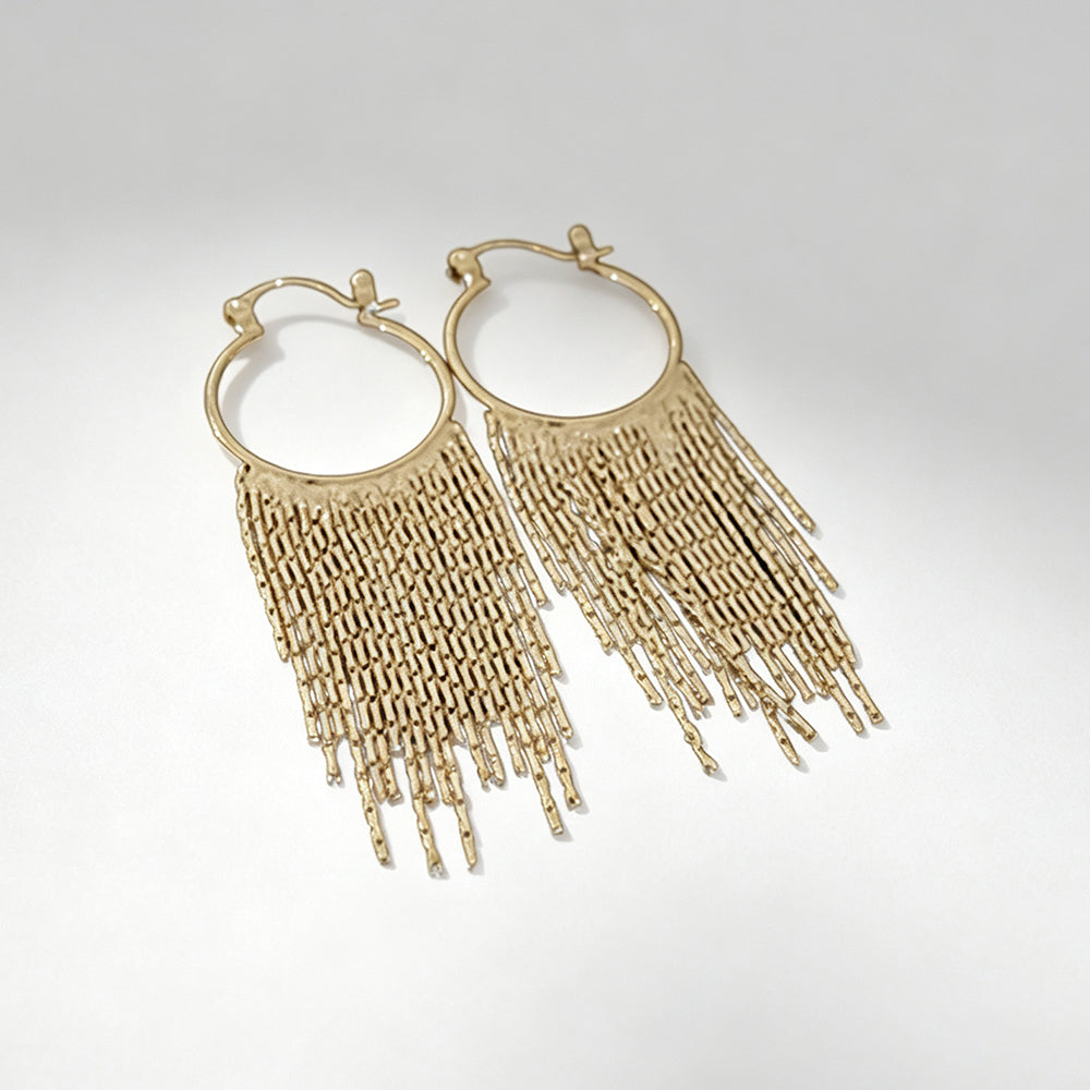 Stylish Gold Plated Long Tassel Hoop Earrings 6W6JER705