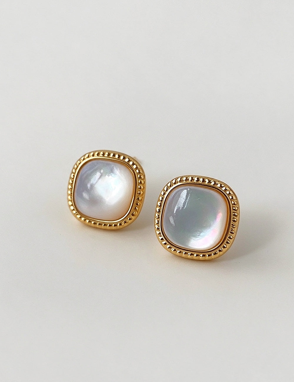 Minimalist Square Shell Gold Plated Stud Earrings 6W6JER948