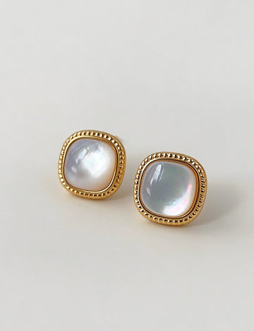 Minimalist Square Shell Gold Plated Stud Earrings 6W6JER948