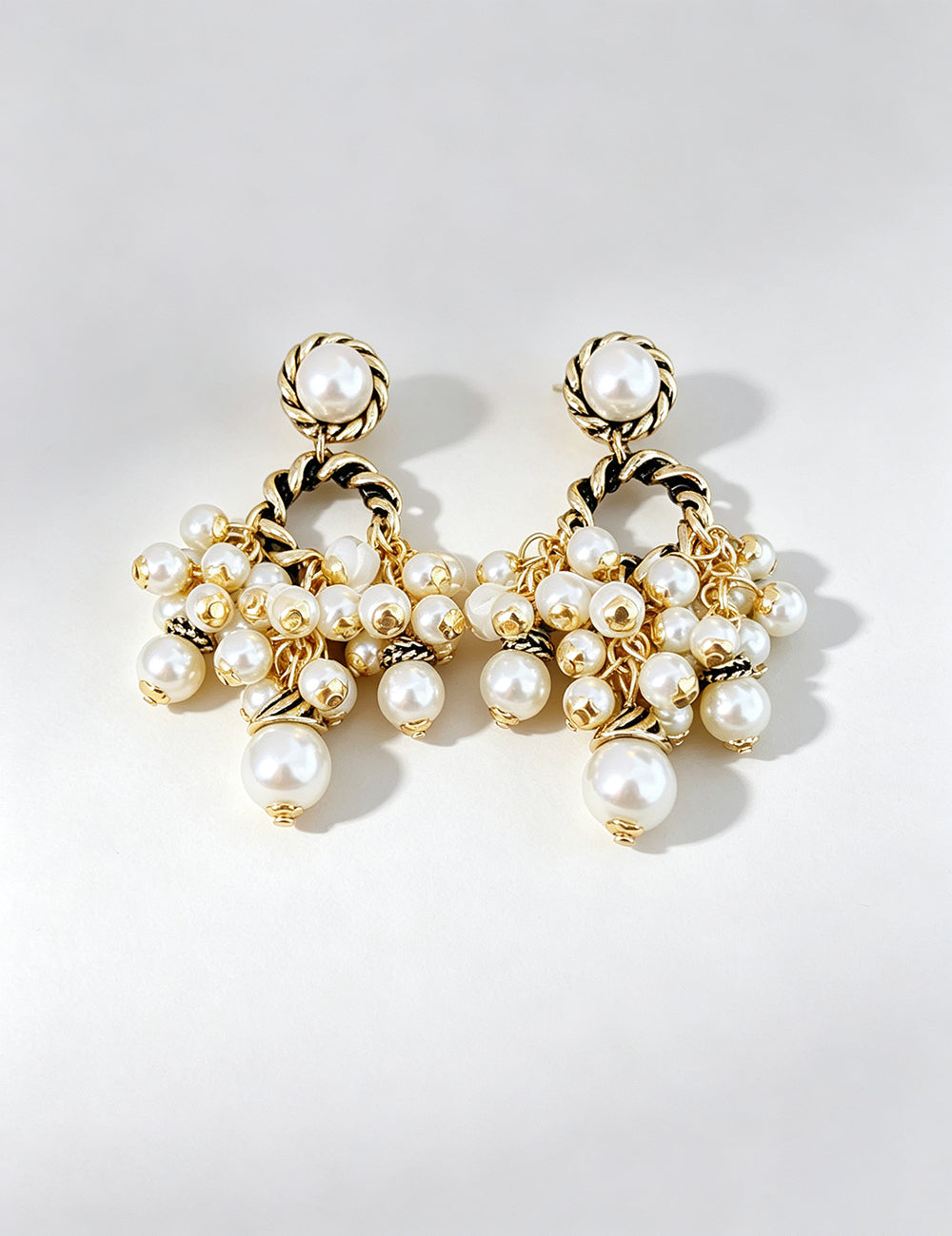 Gold Pearl Cluster Tassel Drop Earrings 6W6JER792