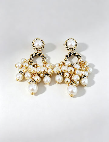 Gold Pearl Cluster Tassel Drop Earrings 6W6JER792