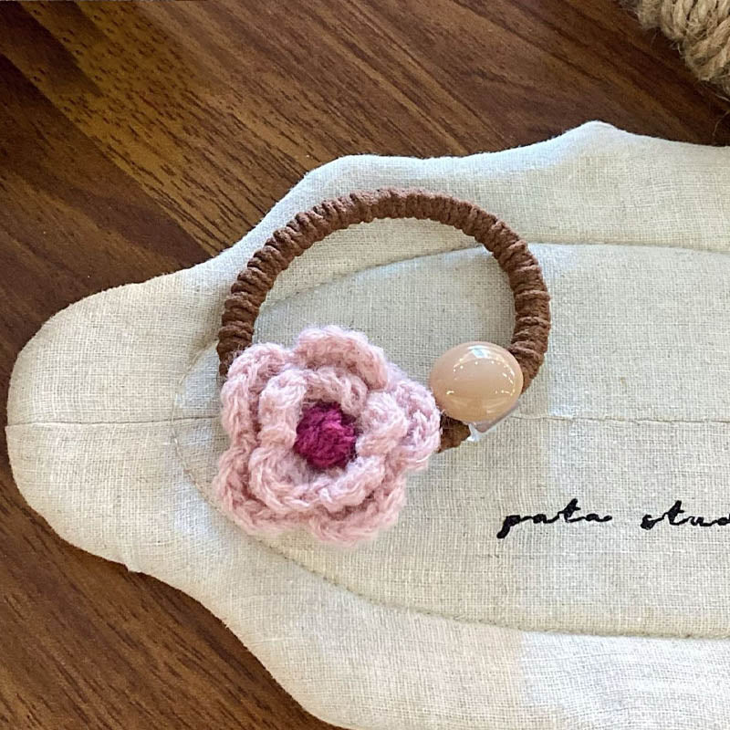 Refined Color Block Knit Flower Bead Hair Tie MK2BLW6W6HHT20