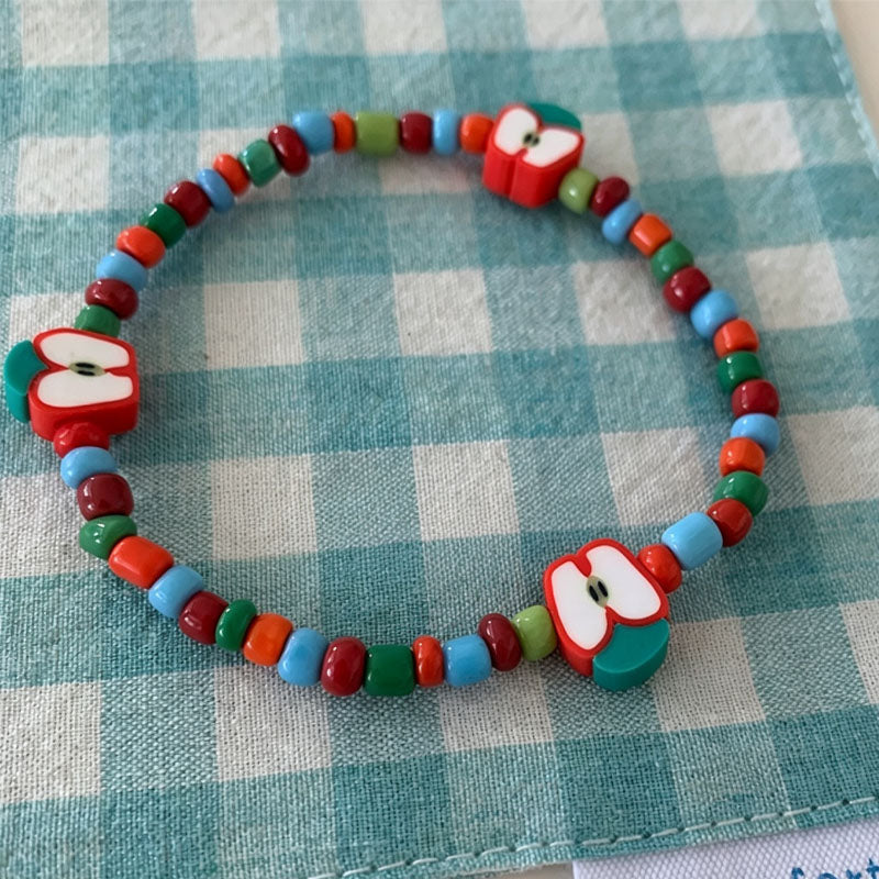 Funny Apple Charm Colorful Beaded Bracelet 6W6JBR380