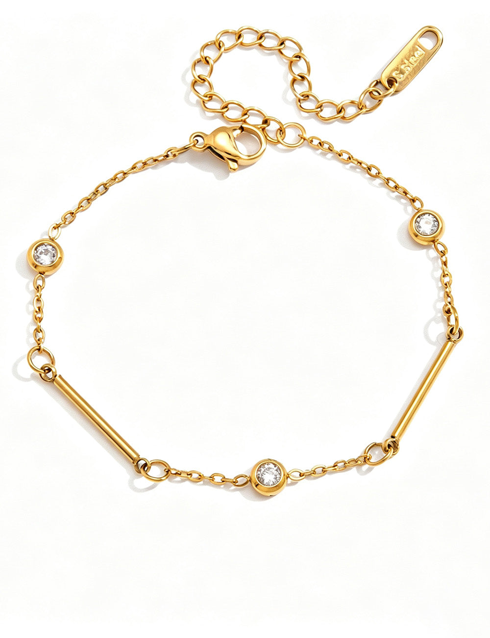 Cubic Zirconia Gold Plated Link Chain Bracelet 6W6JBR358