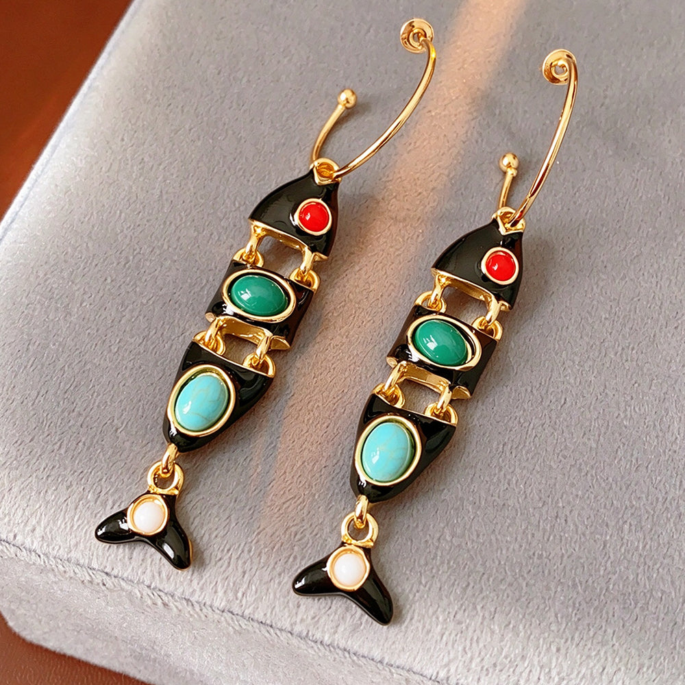 Vintage Enamel Fish Dangle Earrings 6W6JER838