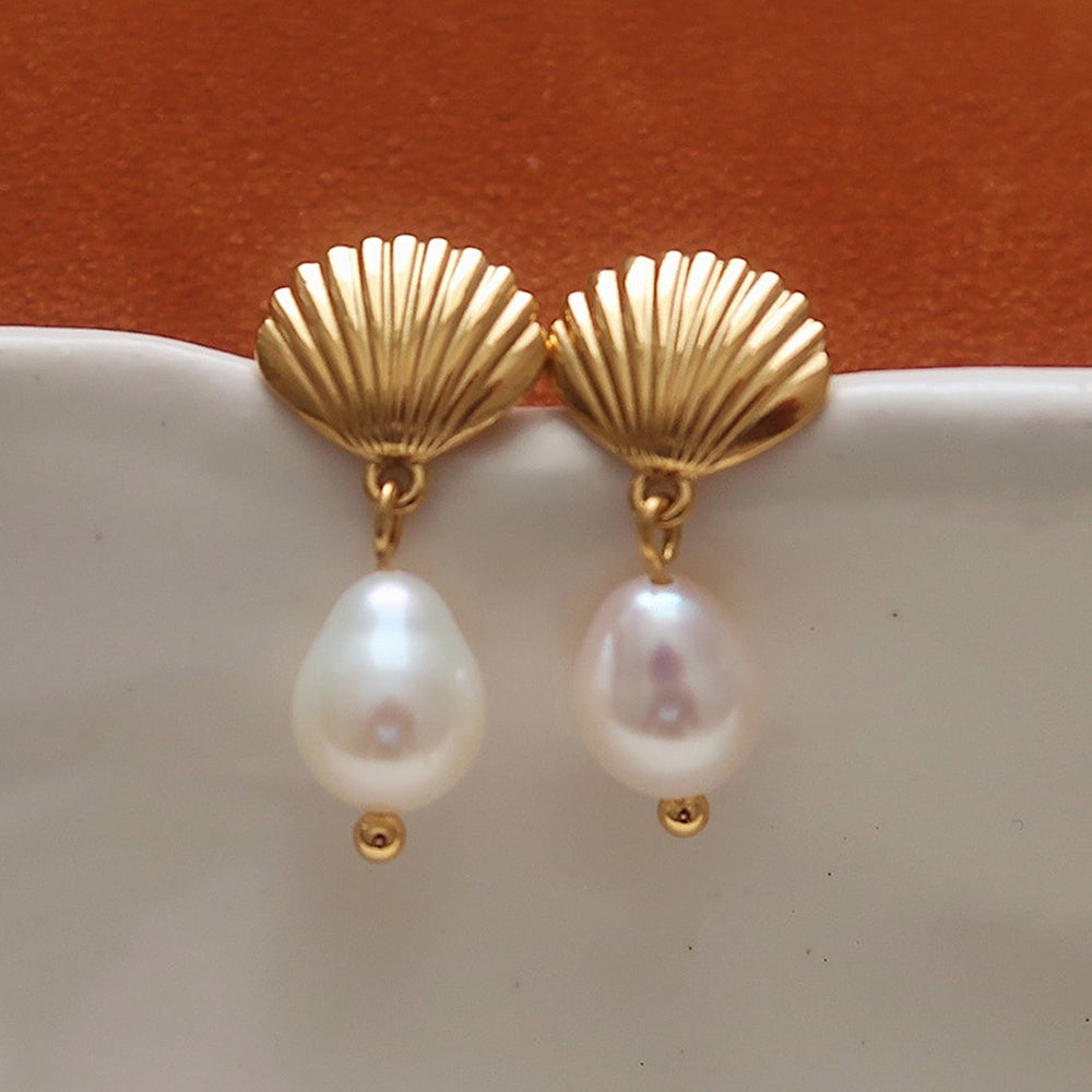 Shell Pearl Dangle Earrings - DippedShop Wholesale - #2595