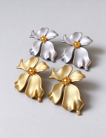 Exaggerated Gold Plated 3D Floral Earrings 6W6JER811
