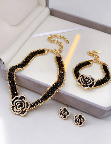 Stylish Rhinestones Camellia Chain Necklace 6W6JNC888