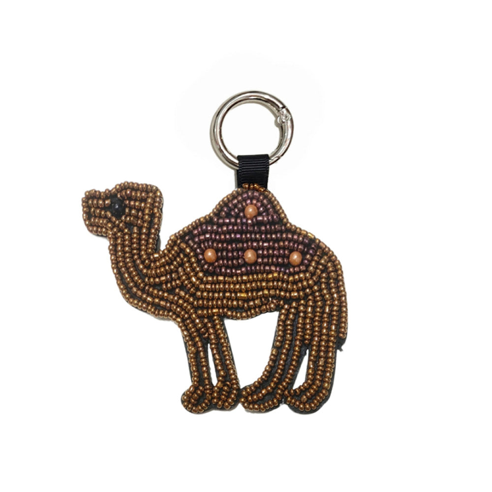 Vintage Handmade Beaded Patch Deer Pendant Keychain 6W10BBC819