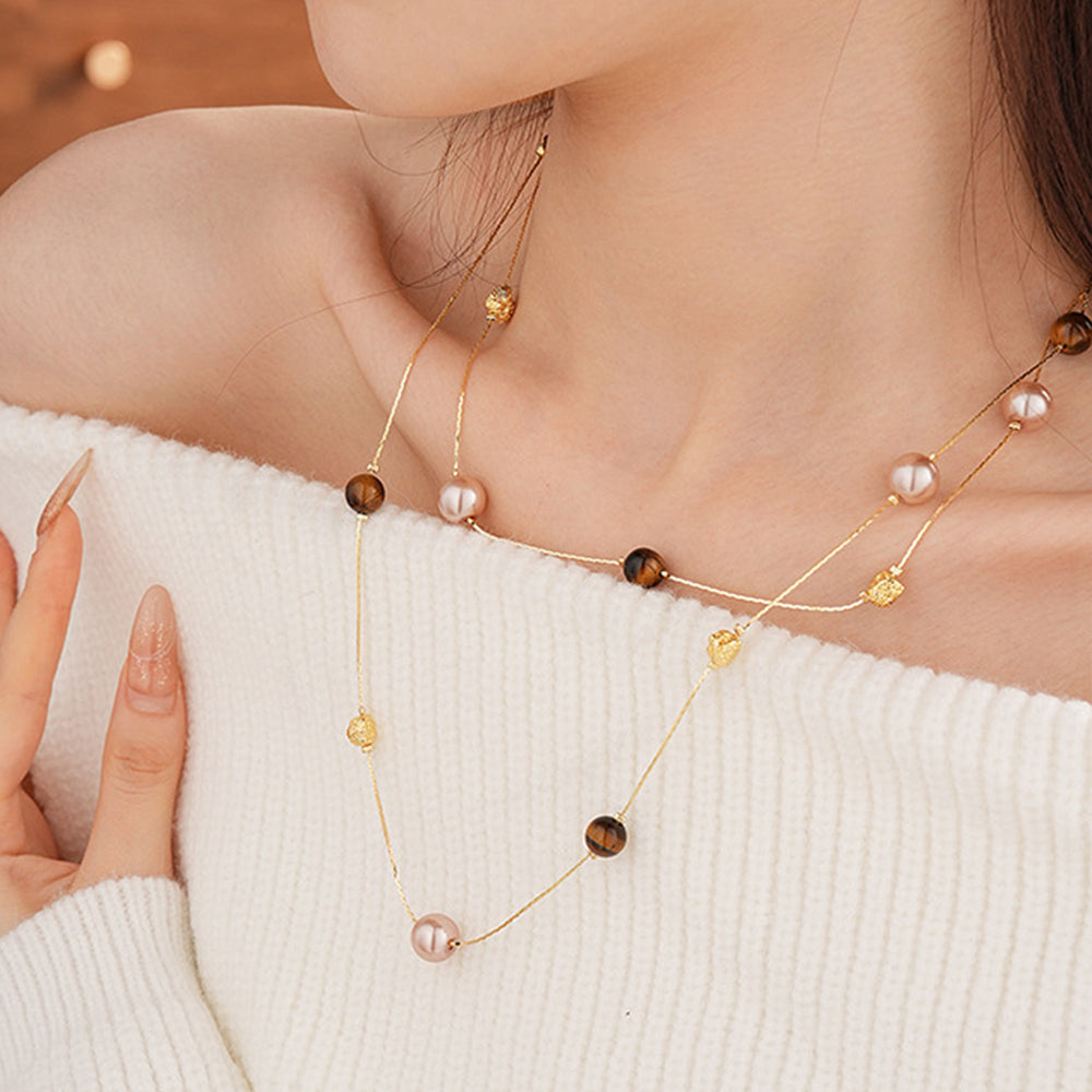 Stylish Double Layer Pearl Decor Necklace 6W6JNC958
