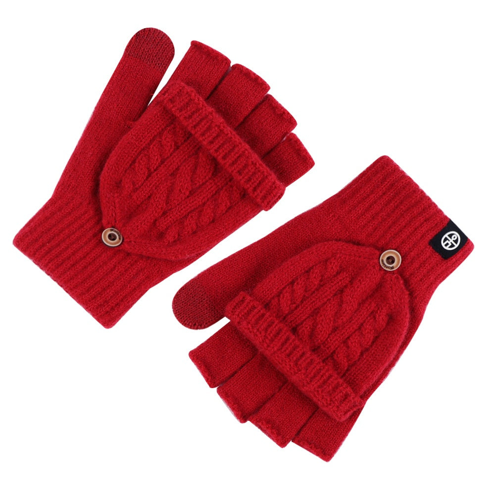 Simple Solid Color Fingerless Convertible Mittens Gloves 6W6GLO77