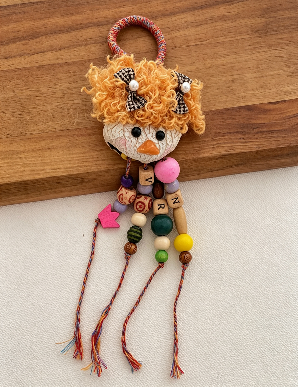 Colorful Hair Beaded Tassed Doll Bag Charm 6W10BBC427
