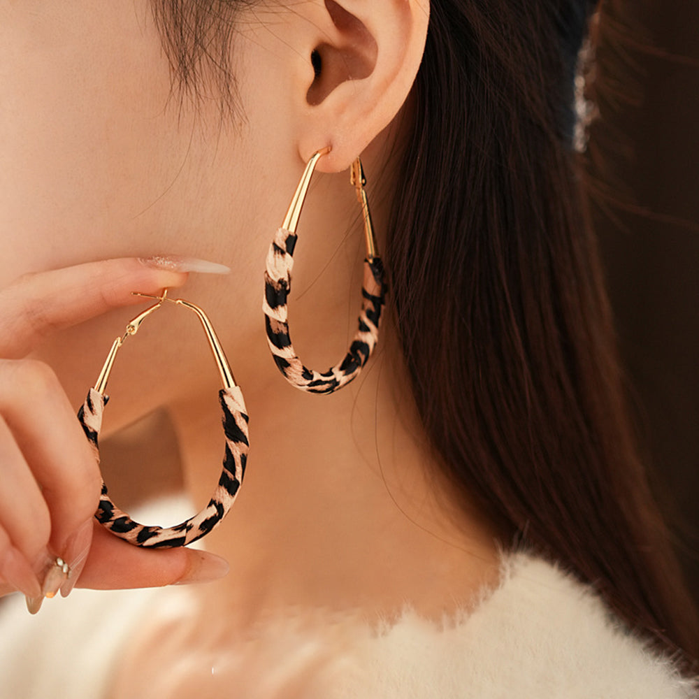 Vintage Leopard Leather Wrapped Hoop Earrings 6W6JER830
