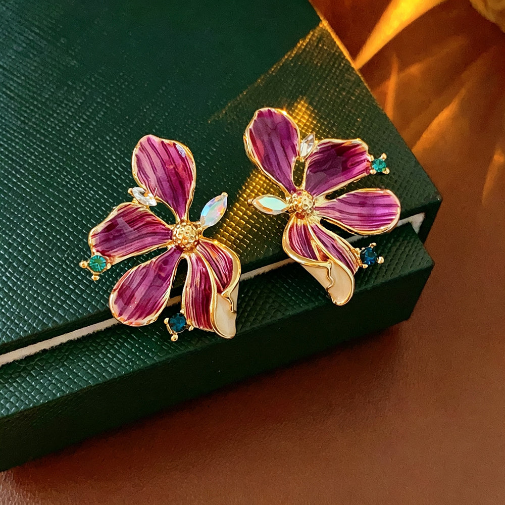 Sweet 3D Floral Rhinestone Stud Earrings 6W6JER795