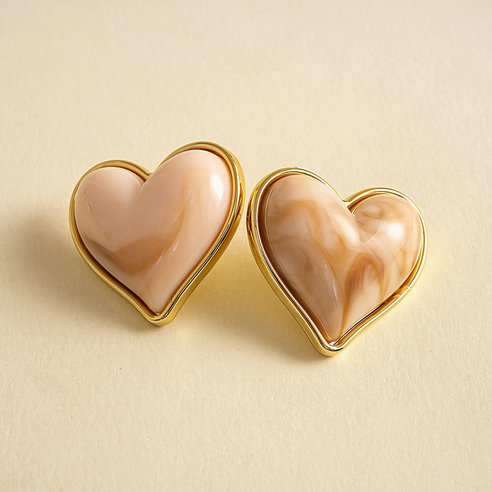 Vintage Enamel Heart Gold Plated Stud Earrings 6W6JER950